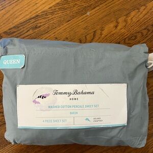 Tommy Bahama Washed Cotton Percale Sheet Set - Queen, Blue